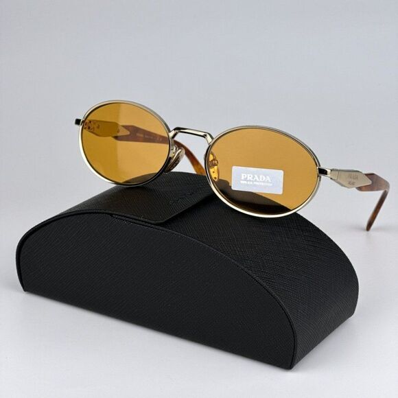 NEW Prada PR65ZS ZVN02Z Pale Gold Orange Oval Metal Unisex Sunglasses main image 6